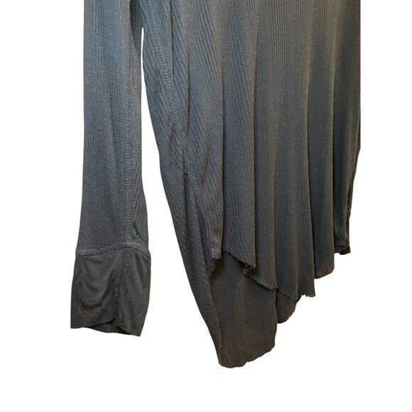 Rag & Bone Women Small Longsleeve Sheer Scoop Neck Textured Raw Hem Black Top - Picture 5 of 9